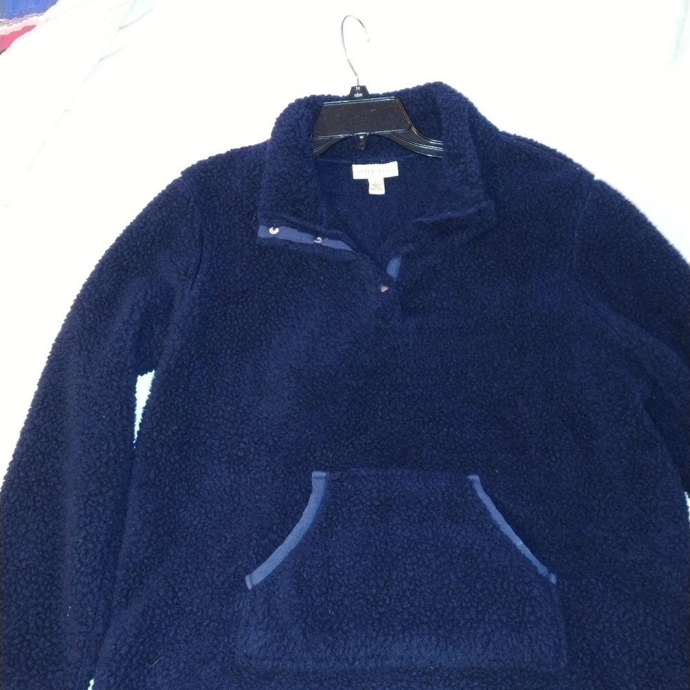 Large Appleseeds Cozy Navy Blue Fleece Pullover